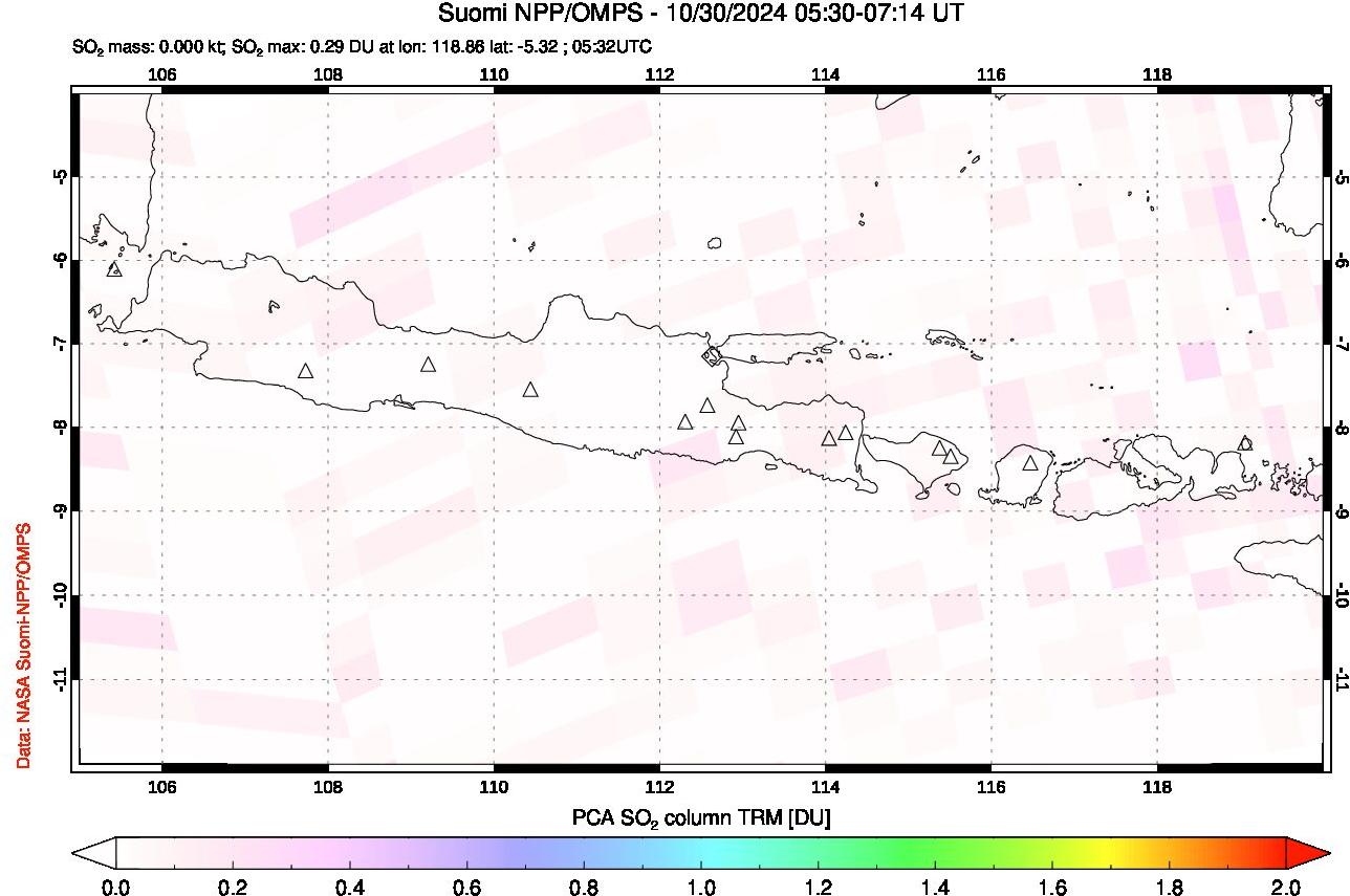 A sulfur dioxide image over Java, Indonesia on Oct 30, 2024.