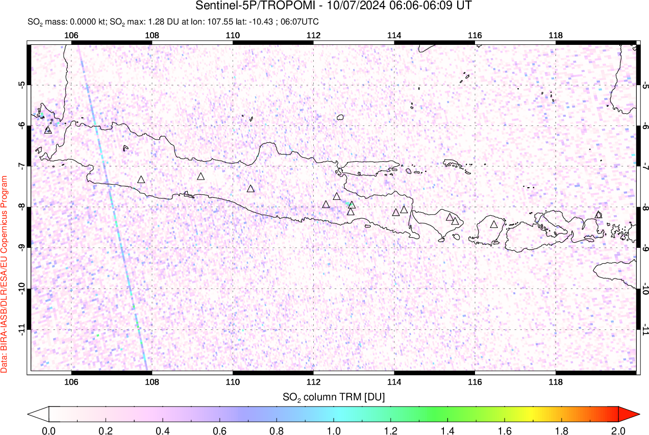 A sulfur dioxide image over Java, Indonesia on Oct 07, 2024.