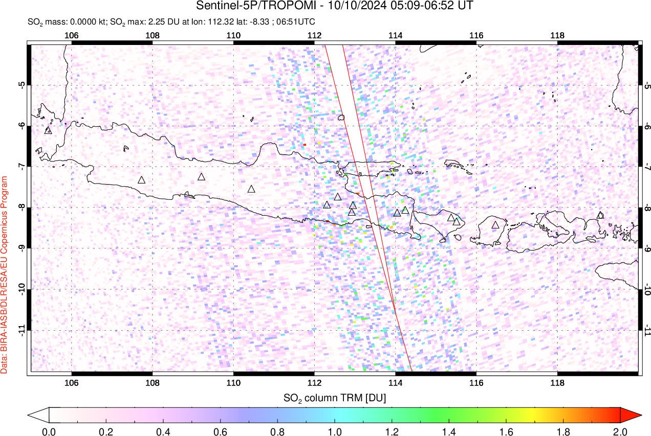 A sulfur dioxide image over Java, Indonesia on Oct 10, 2024.