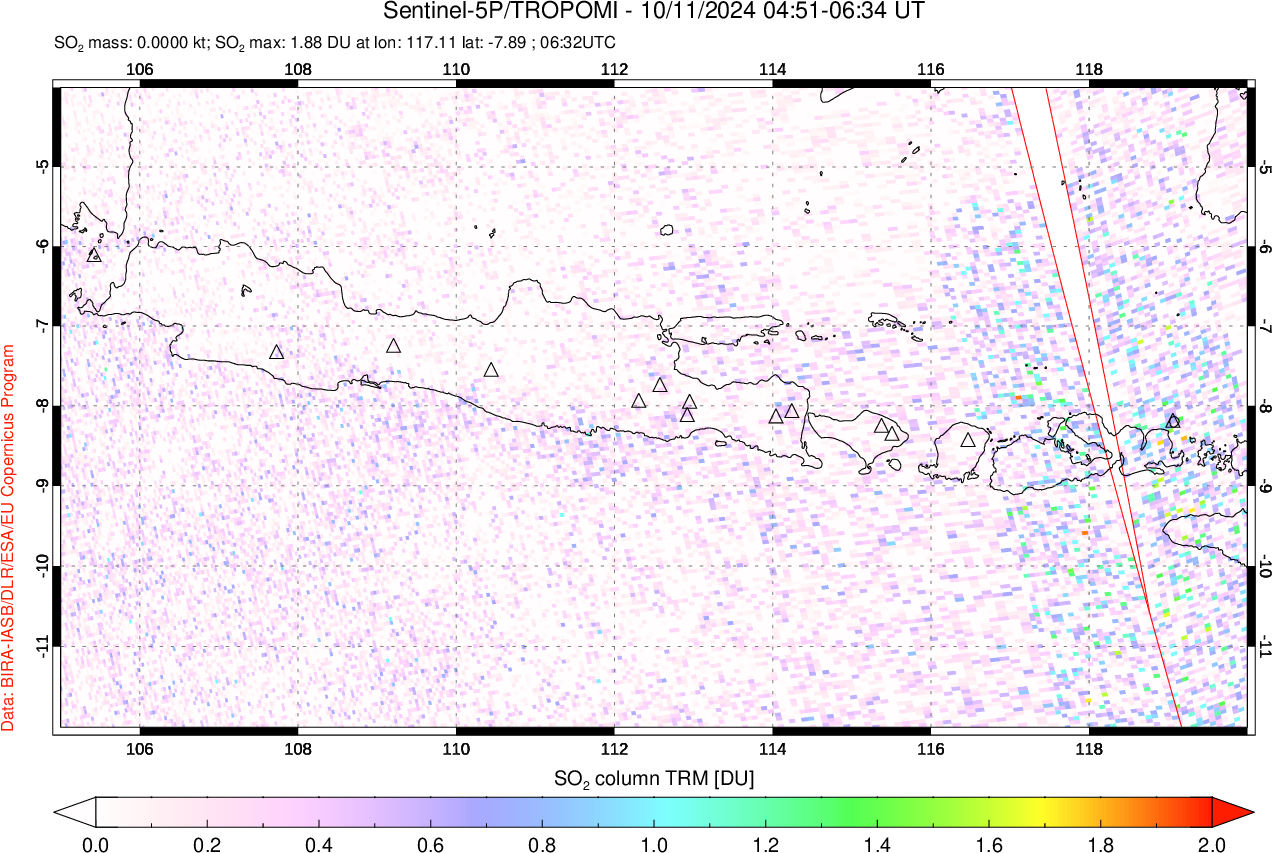 A sulfur dioxide image over Java, Indonesia on Oct 11, 2024.