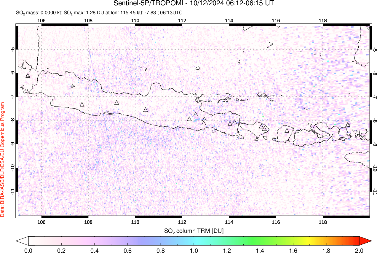 A sulfur dioxide image over Java, Indonesia on Oct 12, 2024.