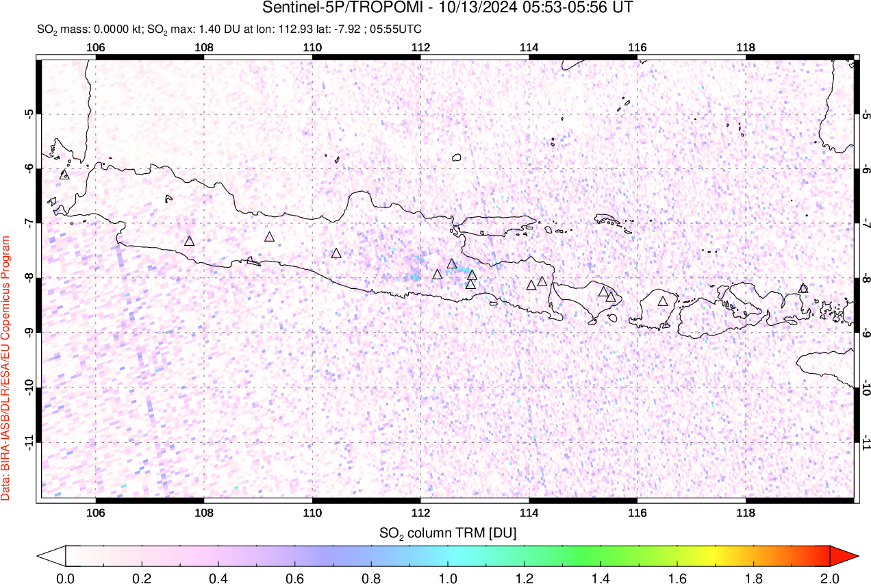 A sulfur dioxide image over Java, Indonesia on Oct 13, 2024.