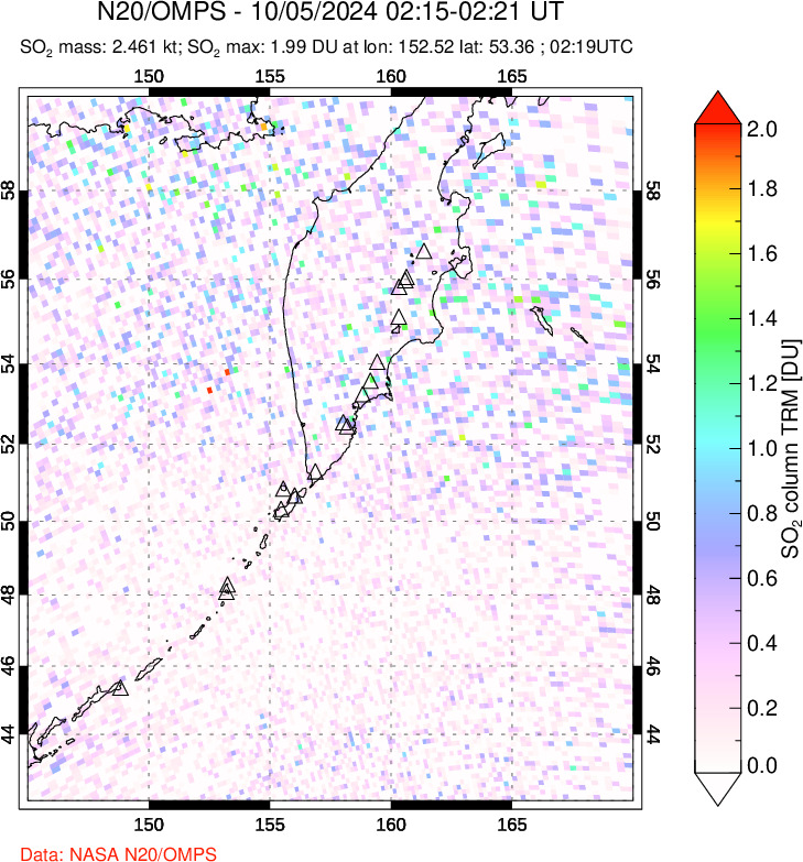 A sulfur dioxide image over Kamchatka, Russian Federation on Oct 05, 2024.