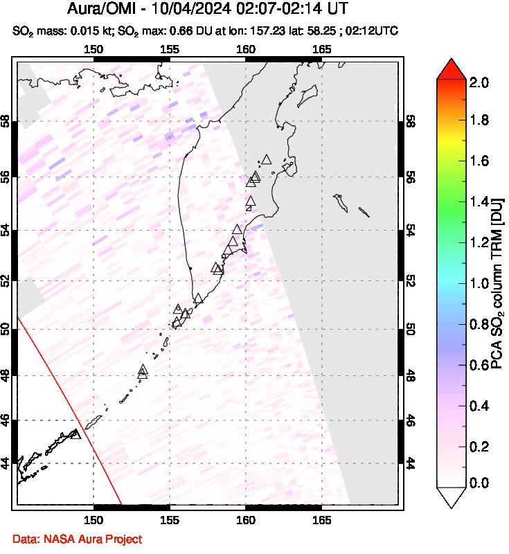 A sulfur dioxide image over Kamchatka, Russian Federation on Oct 04, 2024.