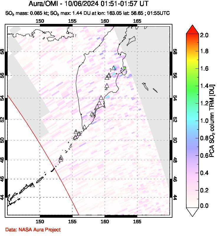 A sulfur dioxide image over Kamchatka, Russian Federation on Oct 06, 2024.