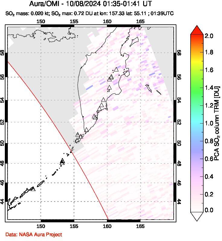 A sulfur dioxide image over Kamchatka, Russian Federation on Oct 08, 2024.