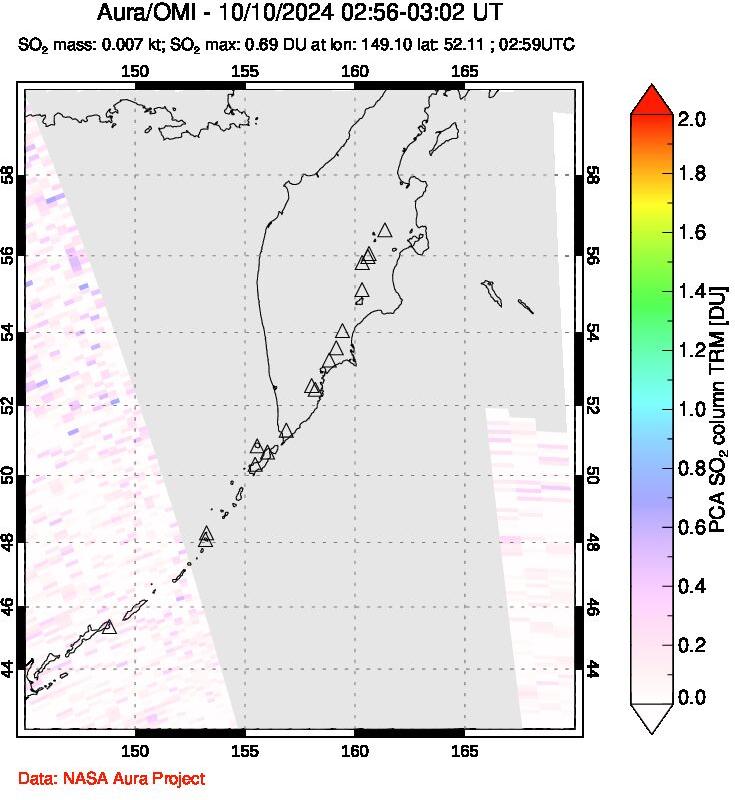 A sulfur dioxide image over Kamchatka, Russian Federation on Oct 10, 2024.