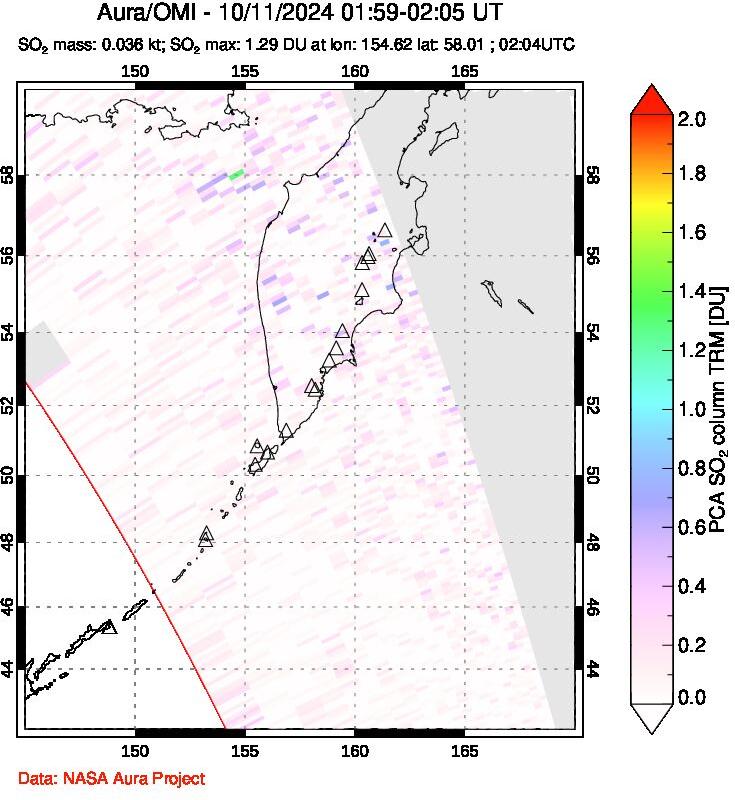 A sulfur dioxide image over Kamchatka, Russian Federation on Oct 11, 2024.