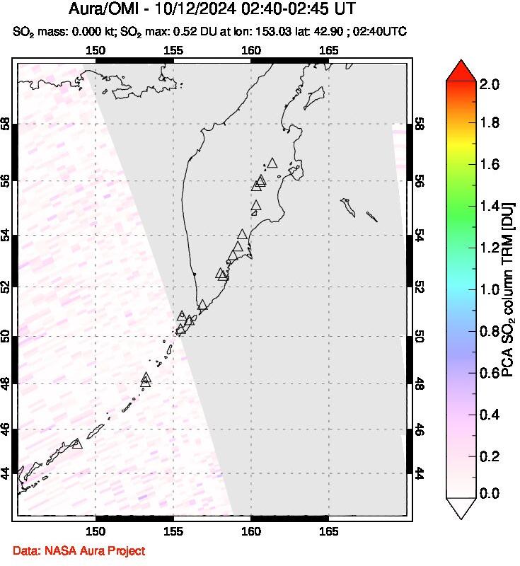 A sulfur dioxide image over Kamchatka, Russian Federation on Oct 12, 2024.