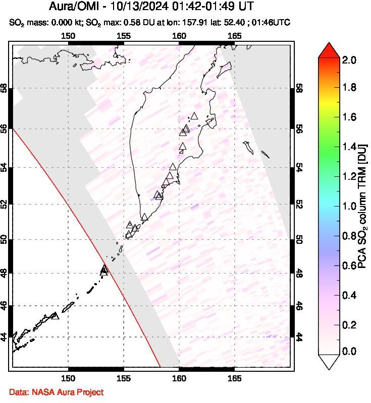 A sulfur dioxide image over Kamchatka, Russian Federation on Oct 13, 2024.