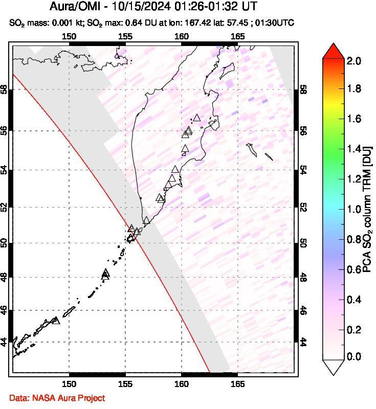 A sulfur dioxide image over Kamchatka, Russian Federation on Oct 15, 2024.