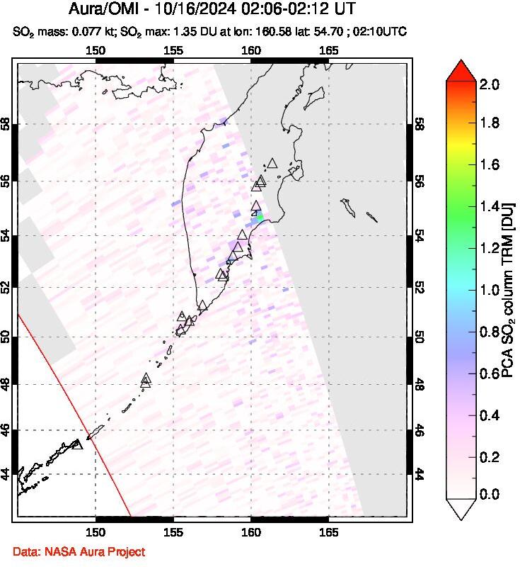 A sulfur dioxide image over Kamchatka, Russian Federation on Oct 16, 2024.