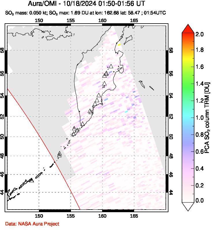 A sulfur dioxide image over Kamchatka, Russian Federation on Oct 18, 2024.