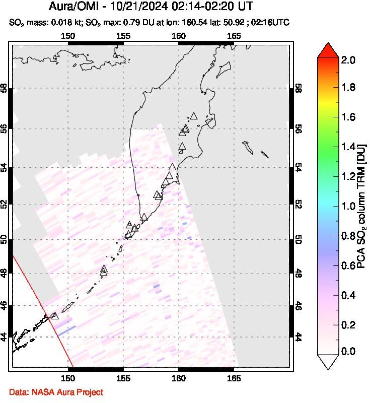 A sulfur dioxide image over Kamchatka, Russian Federation on Oct 21, 2024.