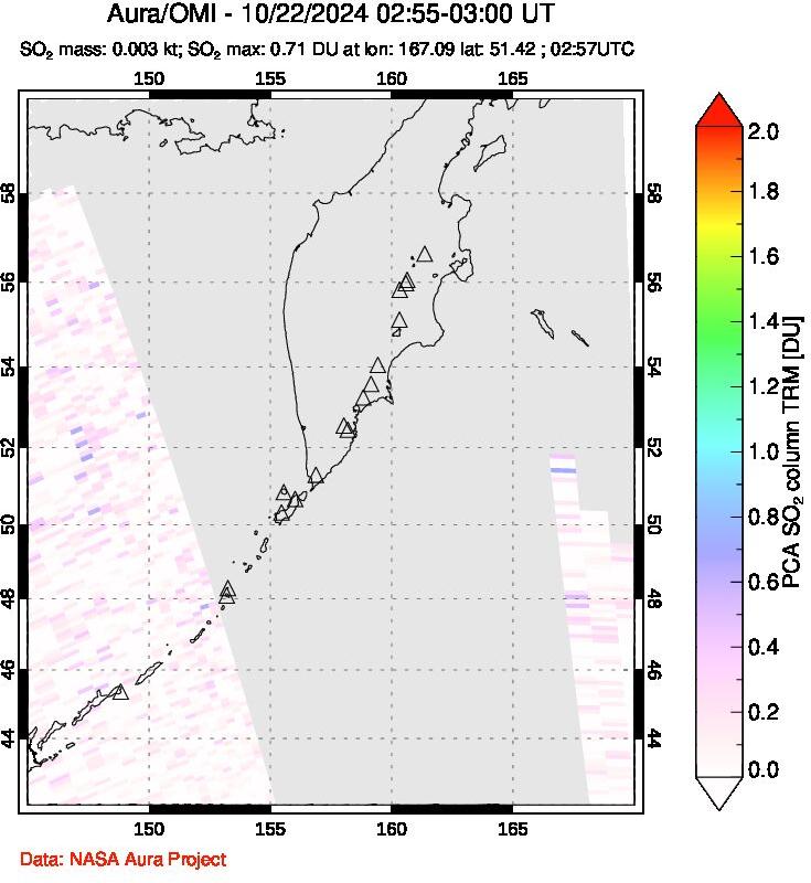 A sulfur dioxide image over Kamchatka, Russian Federation on Oct 22, 2024.