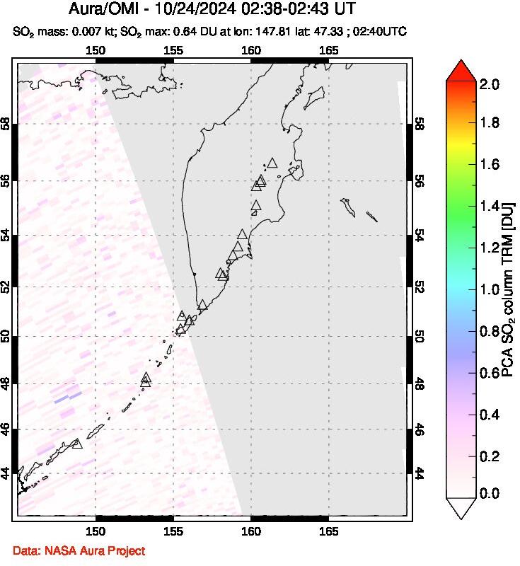 A sulfur dioxide image over Kamchatka, Russian Federation on Oct 24, 2024.