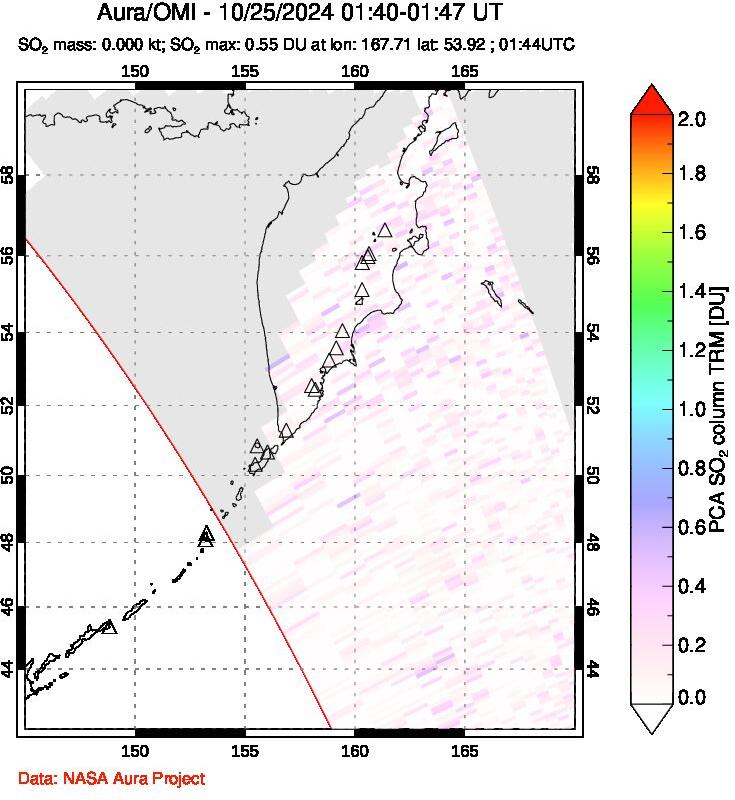 A sulfur dioxide image over Kamchatka, Russian Federation on Oct 25, 2024.