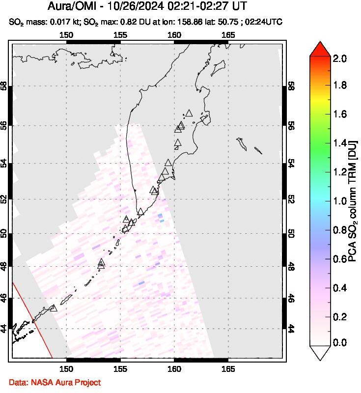 A sulfur dioxide image over Kamchatka, Russian Federation on Oct 26, 2024.