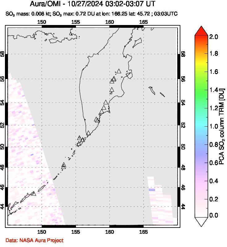 A sulfur dioxide image over Kamchatka, Russian Federation on Oct 27, 2024.