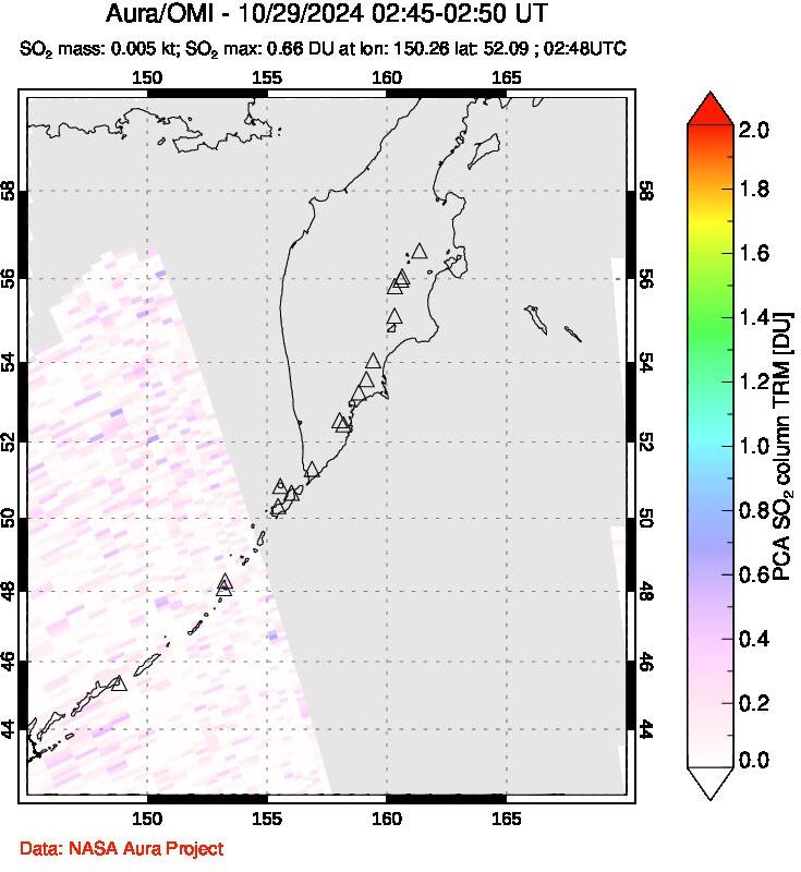 A sulfur dioxide image over Kamchatka, Russian Federation on Oct 29, 2024.