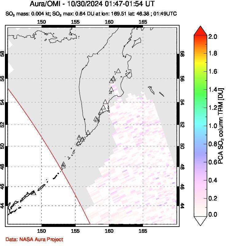 A sulfur dioxide image over Kamchatka, Russian Federation on Oct 30, 2024.