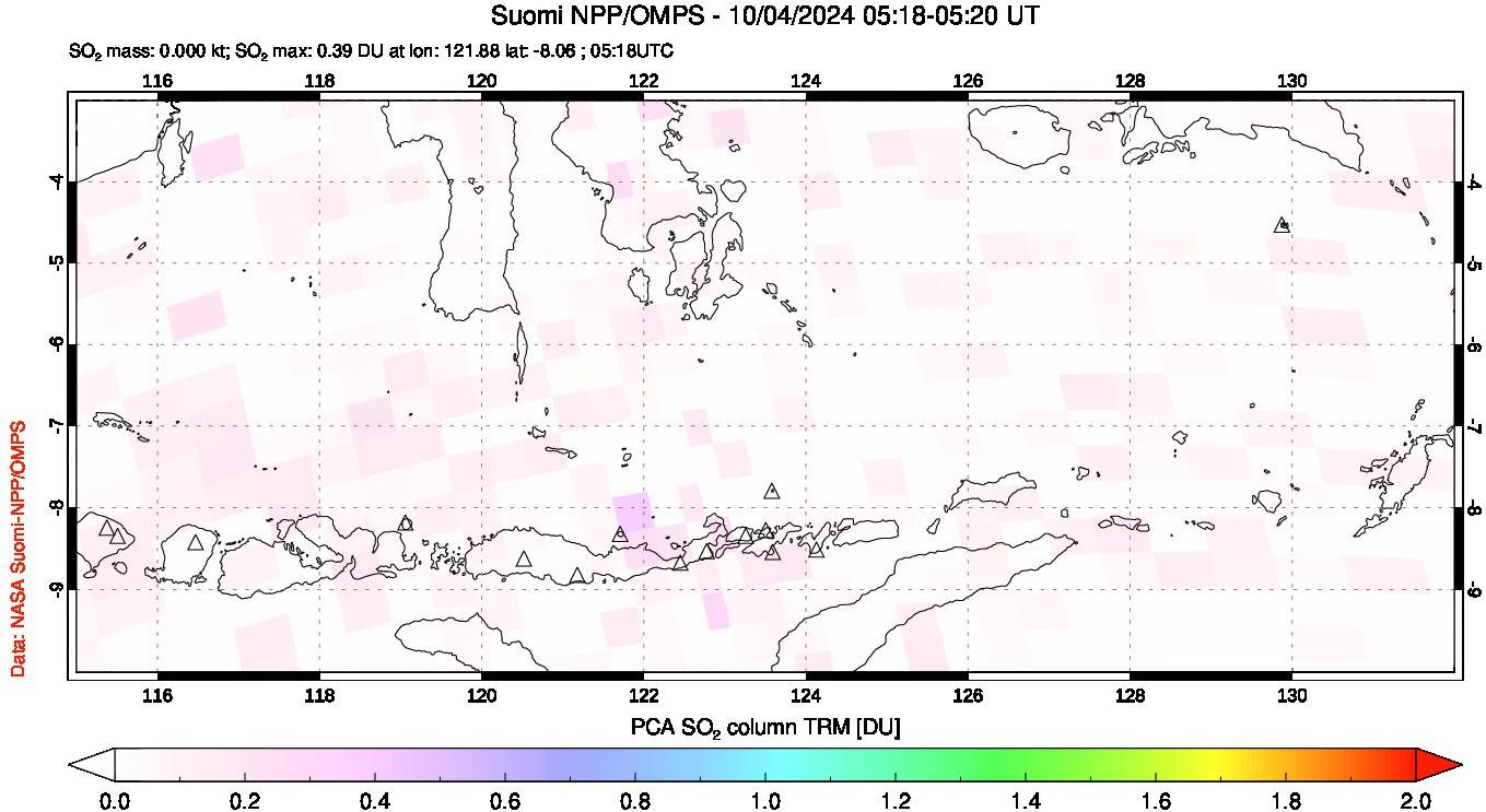 A sulfur dioxide image over Lesser Sunda Islands, Indonesia on Oct 04, 2024.