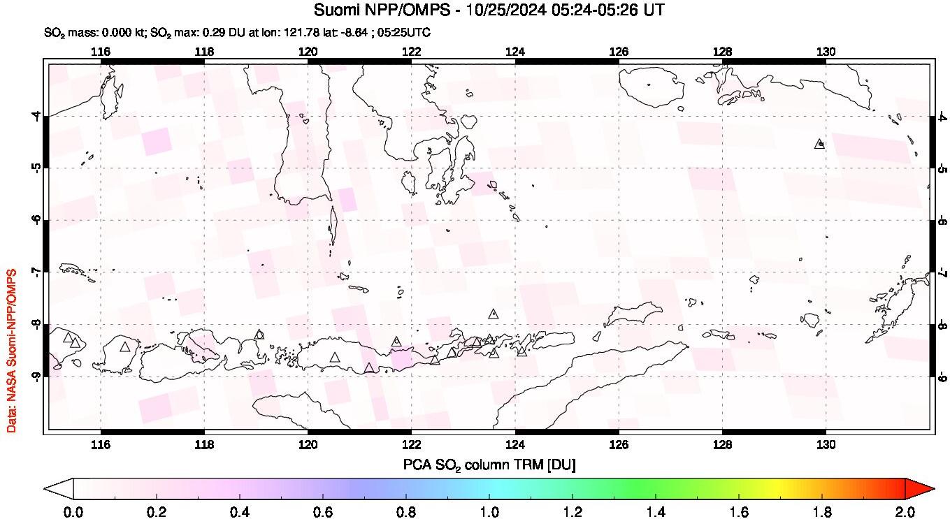 A sulfur dioxide image over Lesser Sunda Islands, Indonesia on Oct 25, 2024.