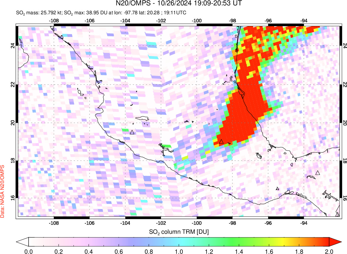 A sulfur dioxide image over Mexico on Oct 26, 2024.