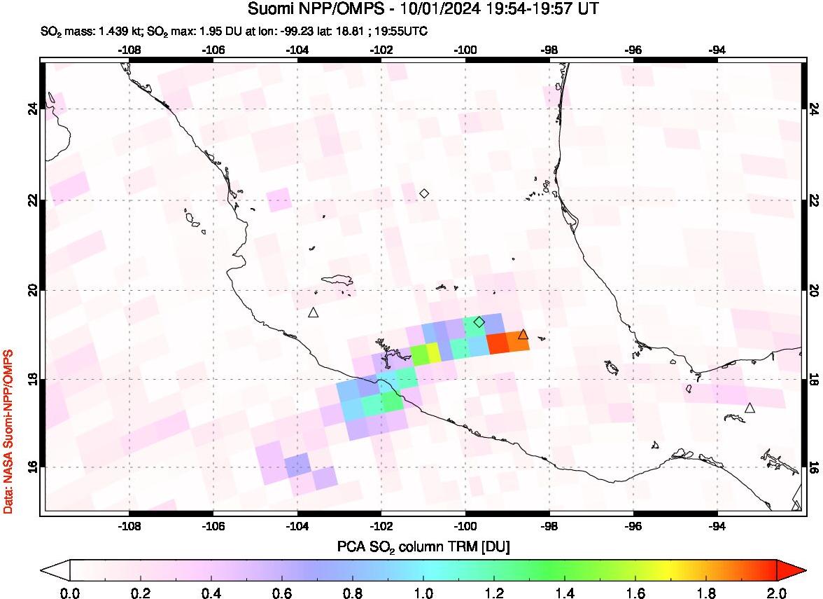 A sulfur dioxide image over Mexico on Oct 01, 2024.