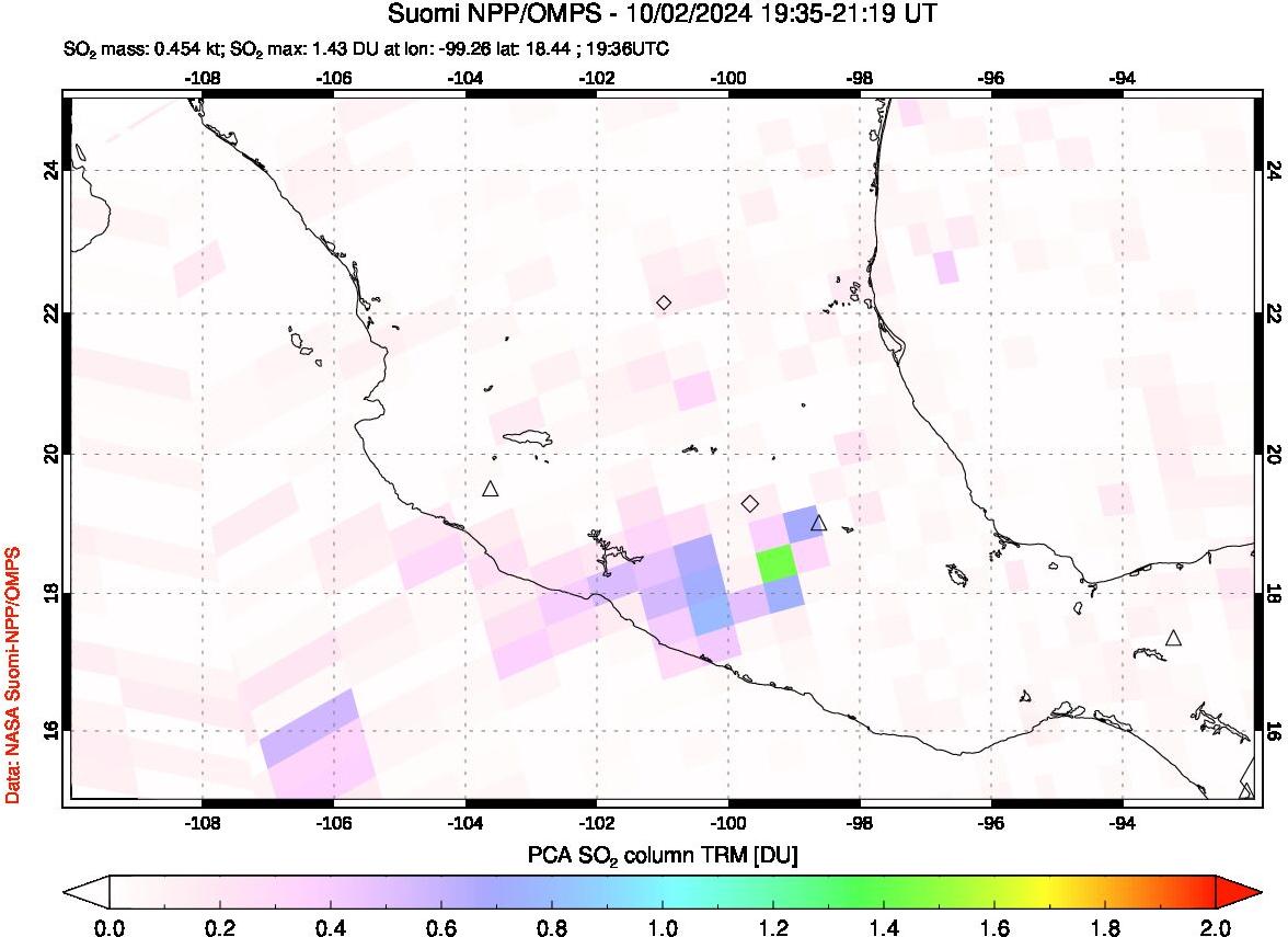 A sulfur dioxide image over Mexico on Oct 02, 2024.