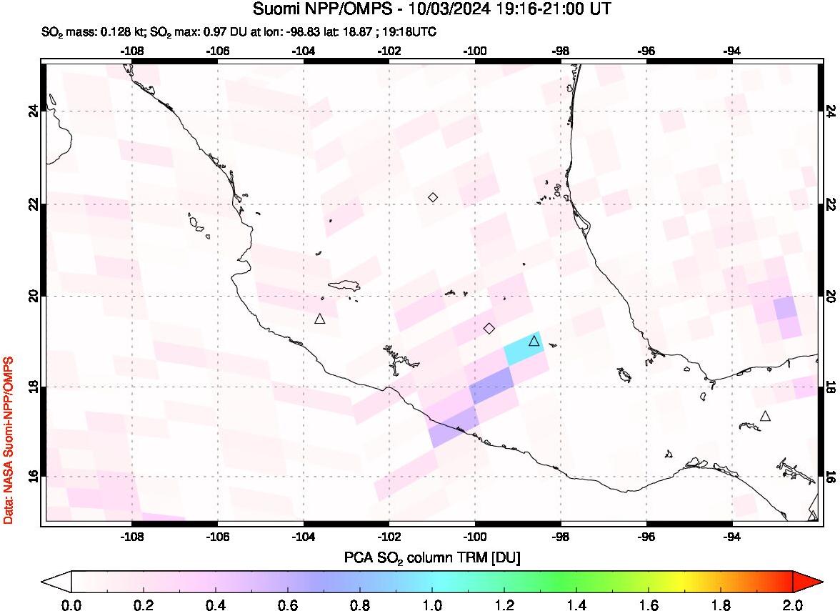 A sulfur dioxide image over Mexico on Oct 03, 2024.