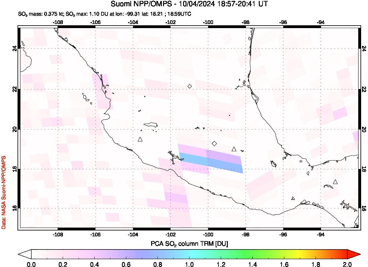 A sulfur dioxide image over Mexico on Oct 04, 2024.