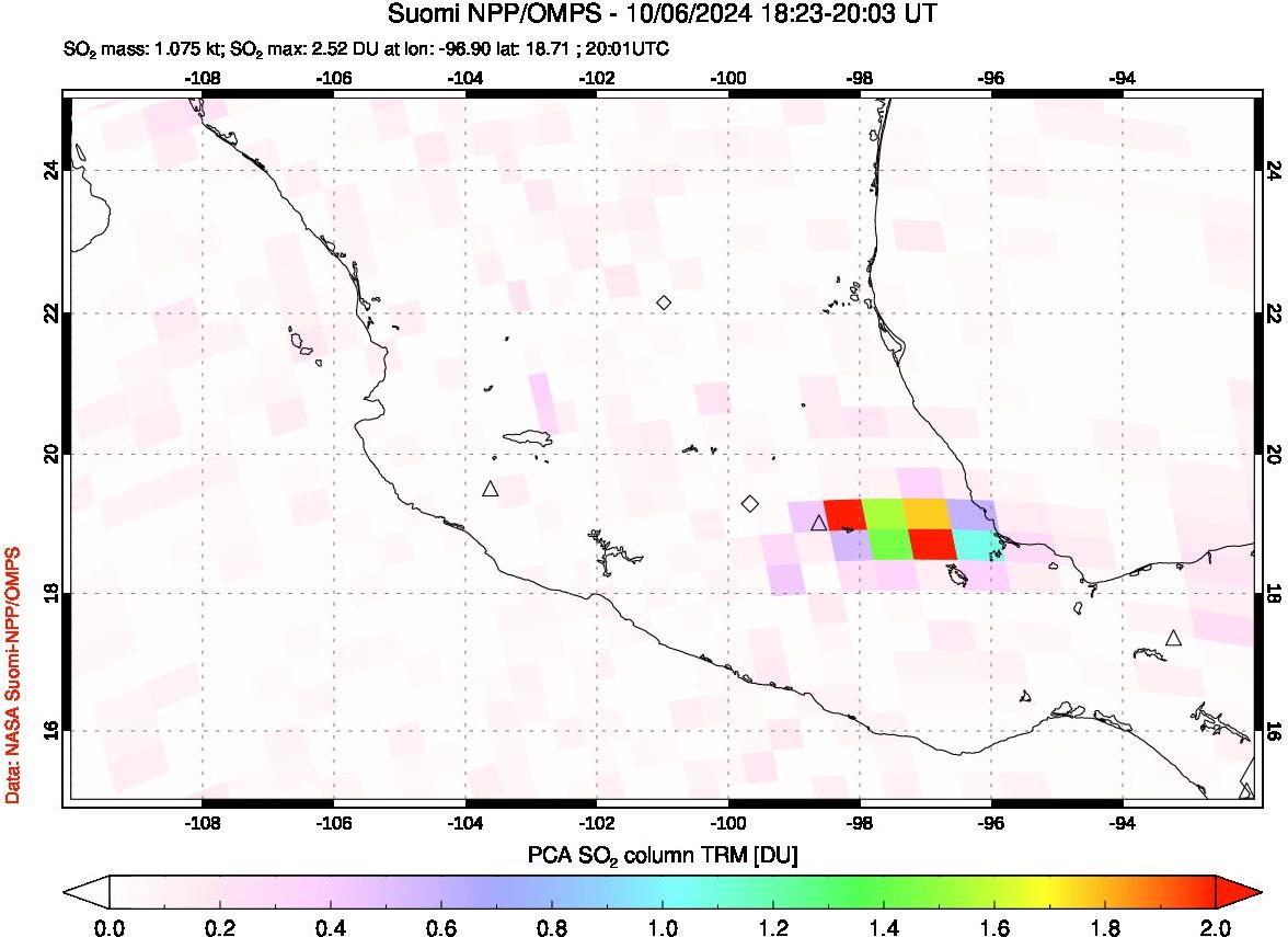 A sulfur dioxide image over Mexico on Oct 06, 2024.