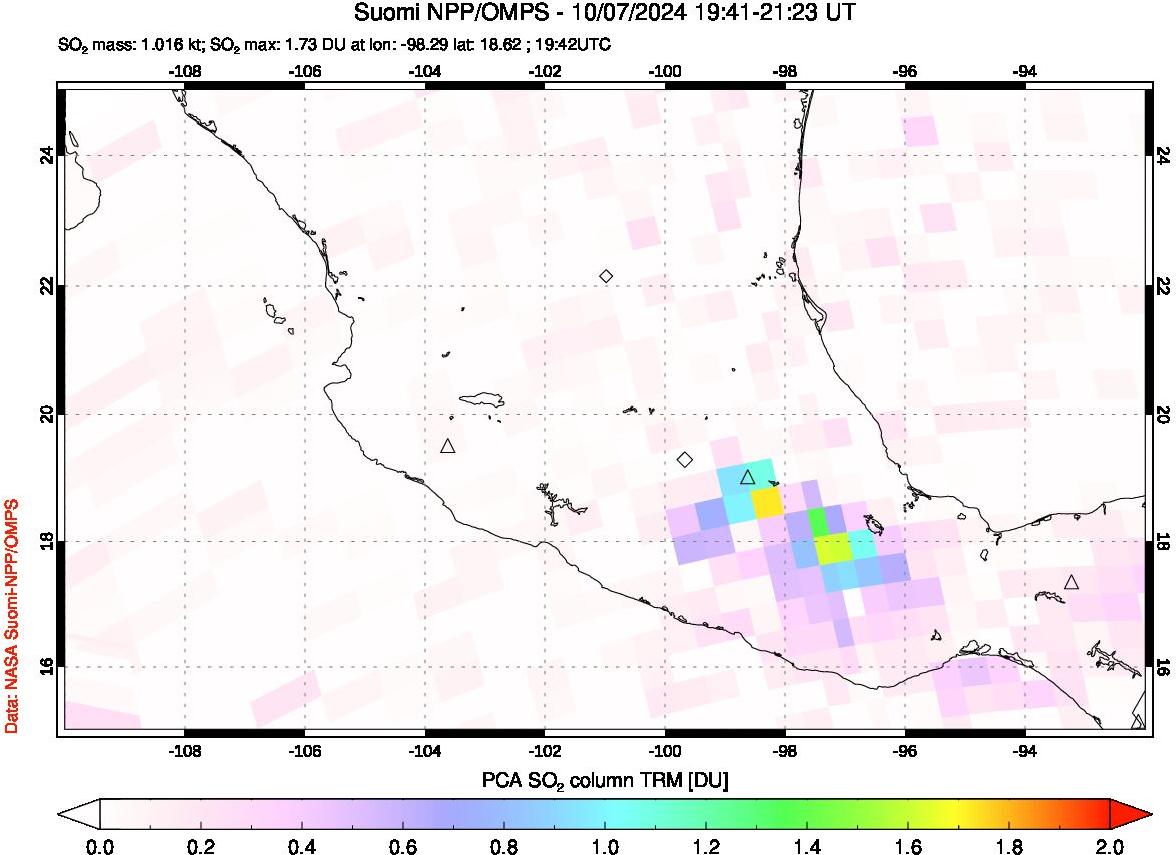 A sulfur dioxide image over Mexico on Oct 07, 2024.