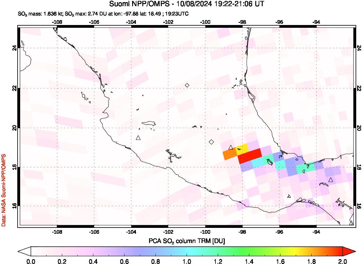 A sulfur dioxide image over Mexico on Oct 08, 2024.