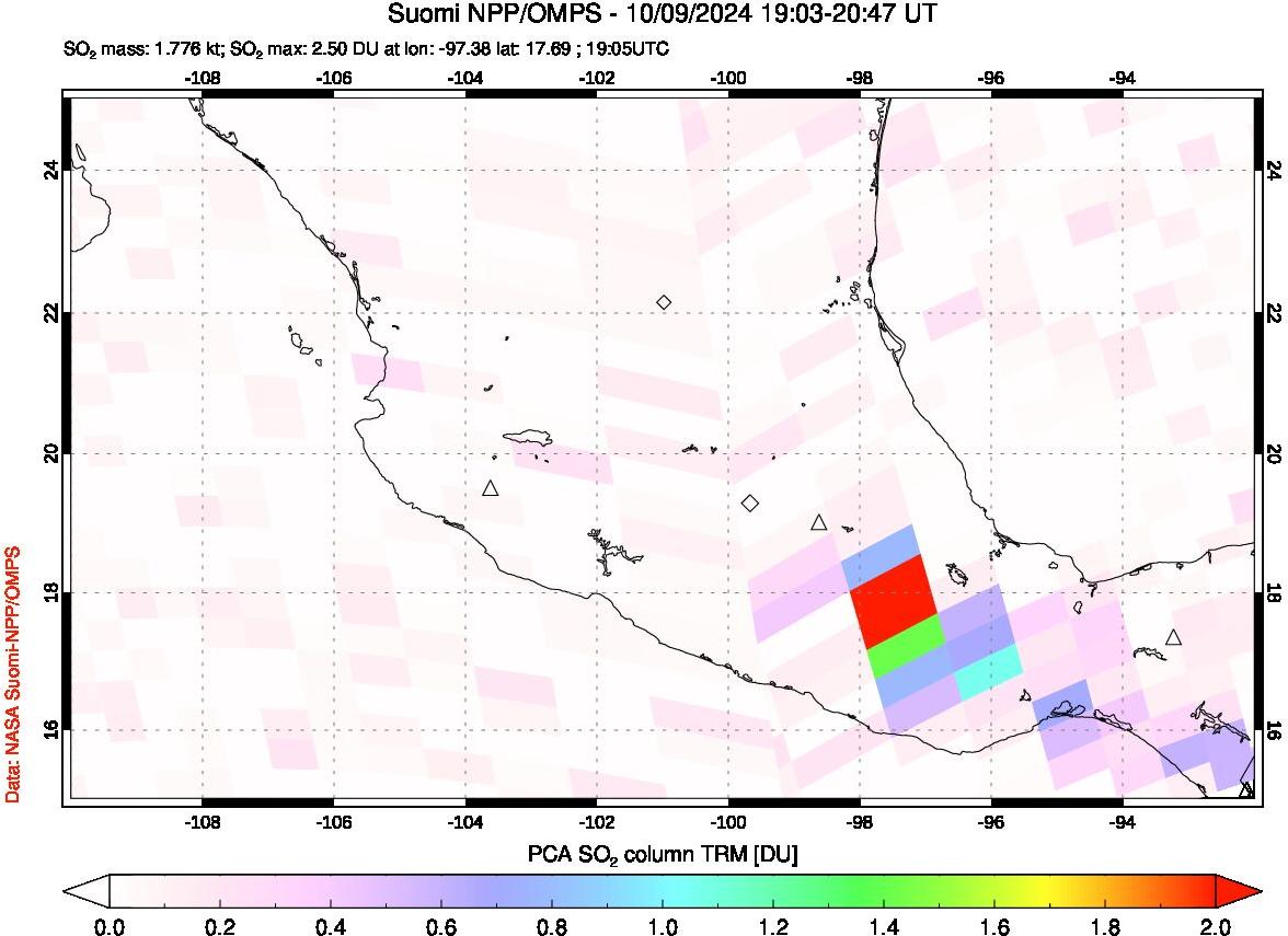 A sulfur dioxide image over Mexico on Oct 09, 2024.