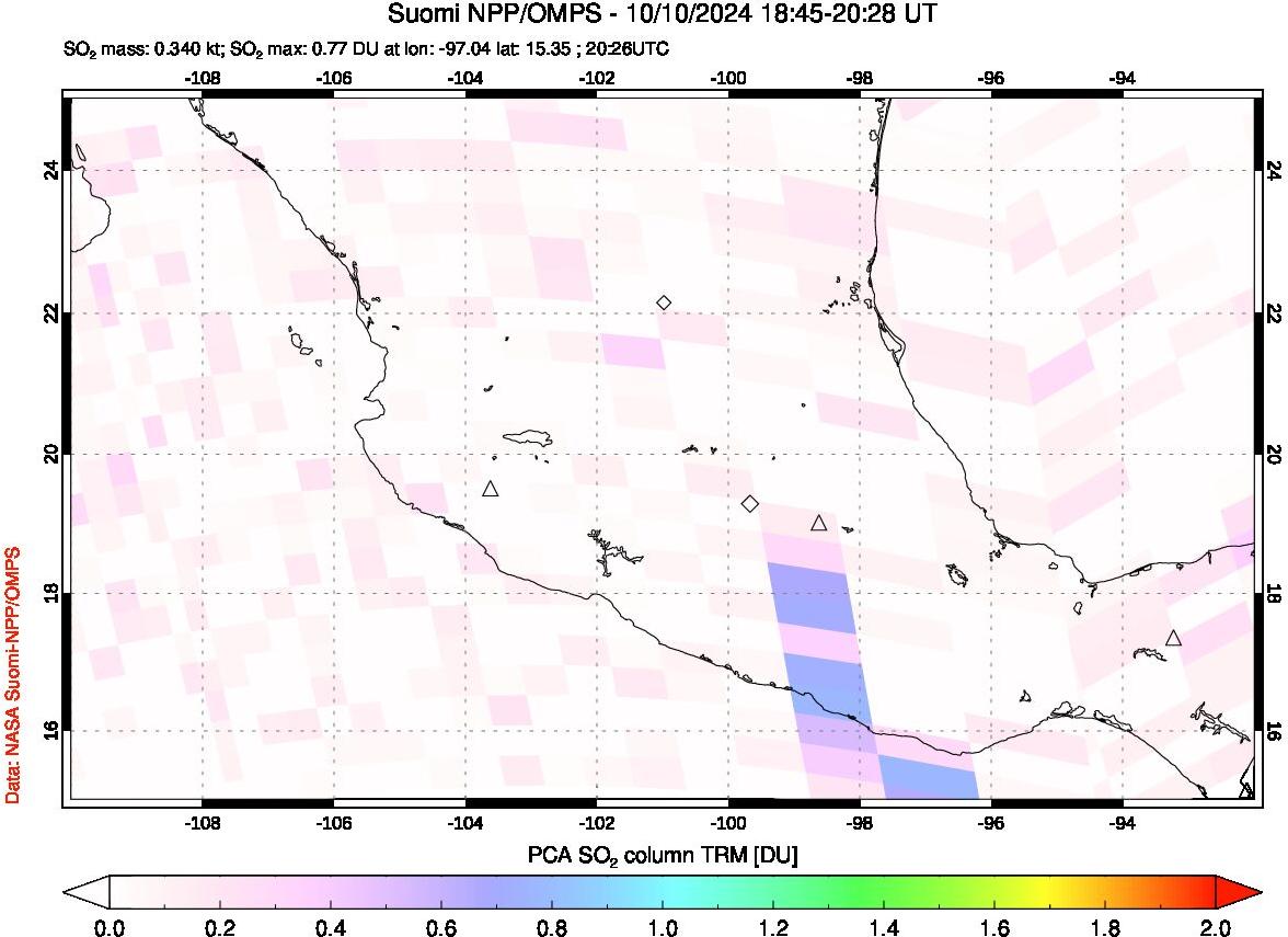 A sulfur dioxide image over Mexico on Oct 10, 2024.