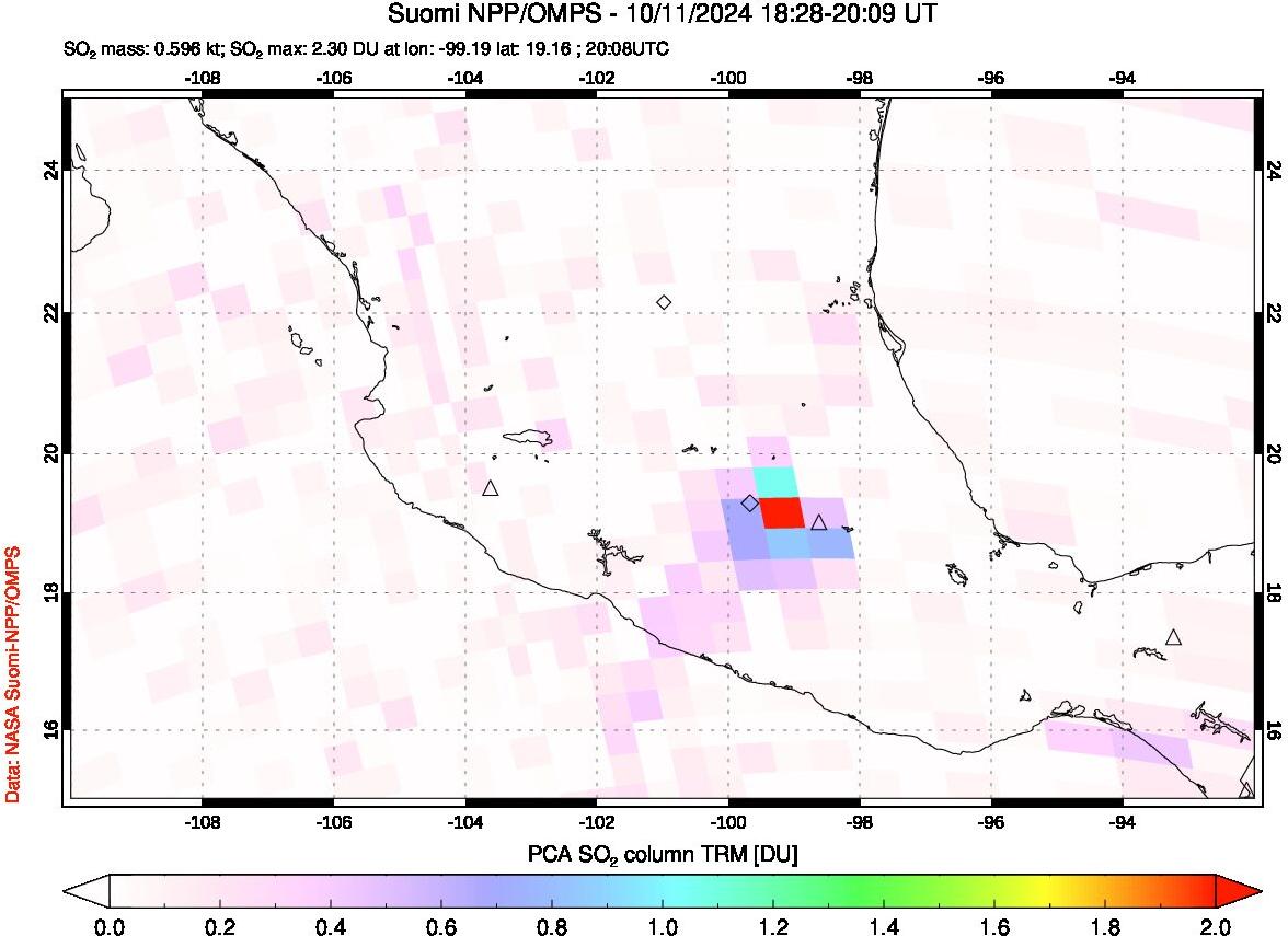 A sulfur dioxide image over Mexico on Oct 11, 2024.