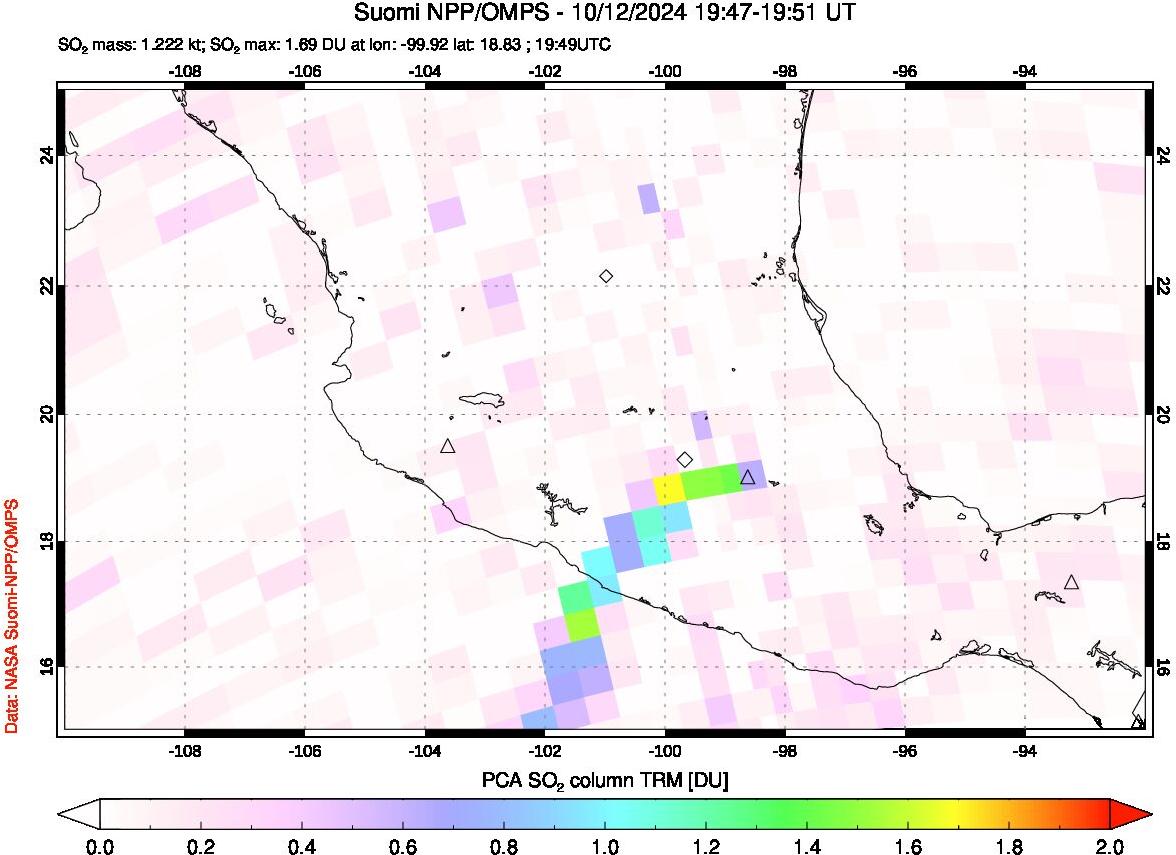 A sulfur dioxide image over Mexico on Oct 12, 2024.