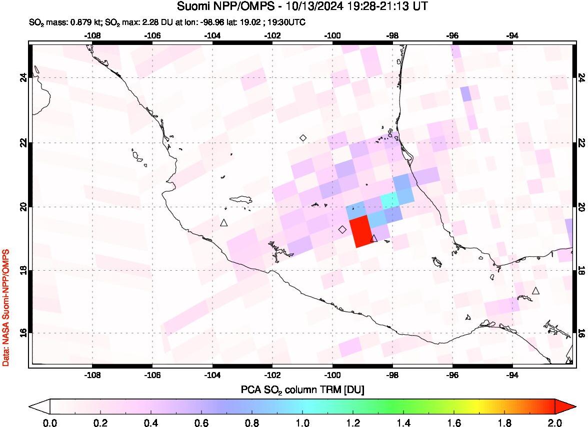 A sulfur dioxide image over Mexico on Oct 13, 2024.