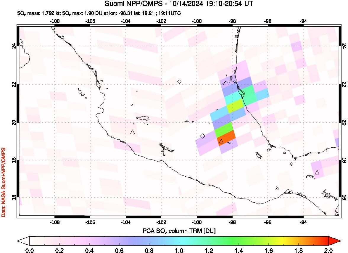 A sulfur dioxide image over Mexico on Oct 14, 2024.