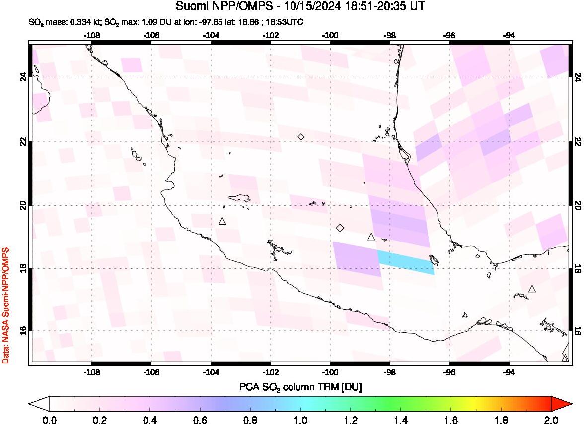 A sulfur dioxide image over Mexico on Oct 15, 2024.