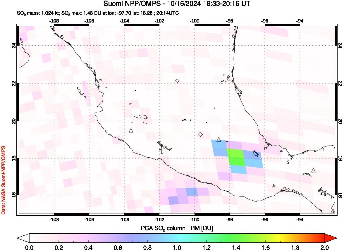 A sulfur dioxide image over Mexico on Oct 16, 2024.