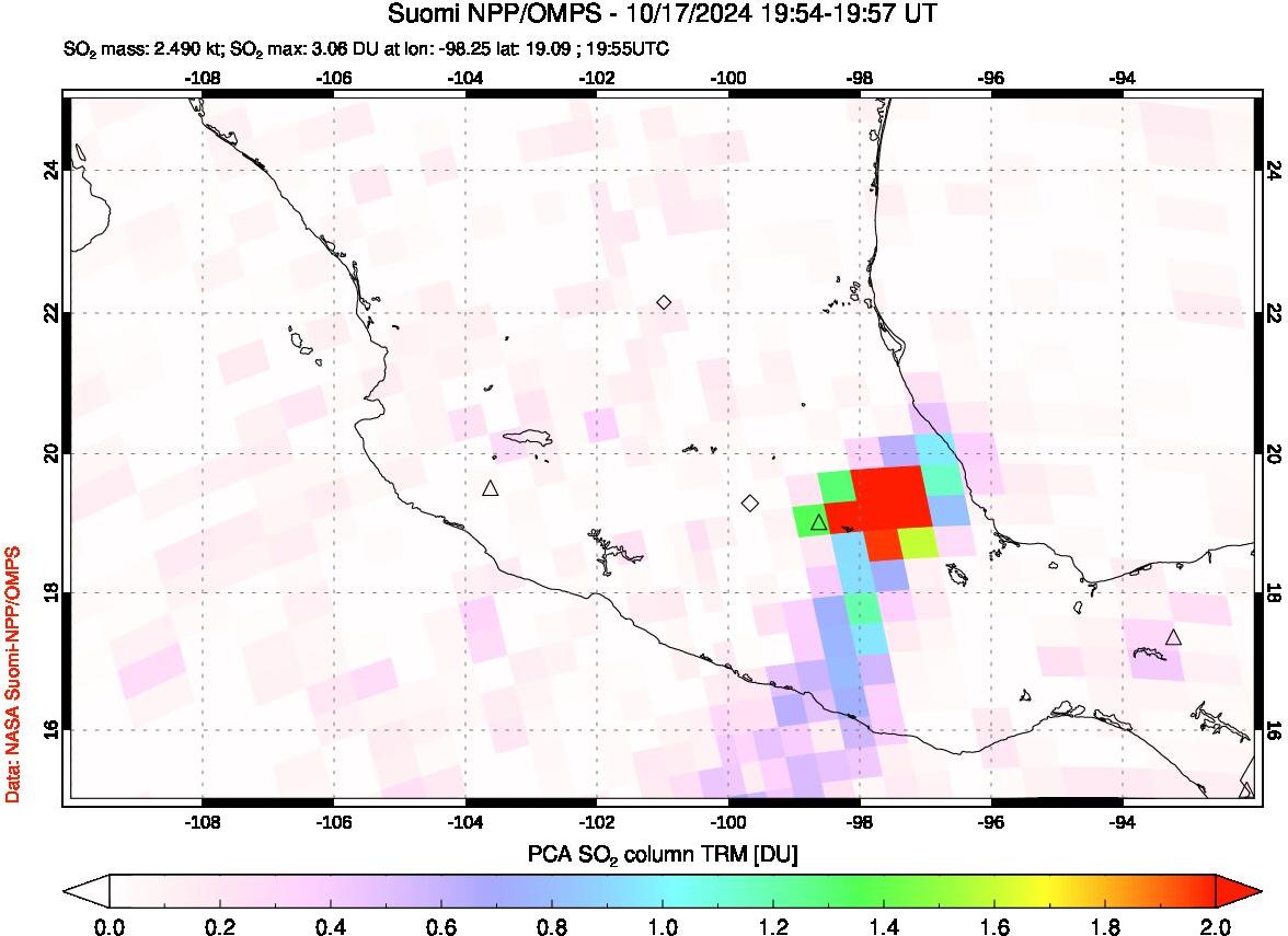 A sulfur dioxide image over Mexico on Oct 17, 2024.