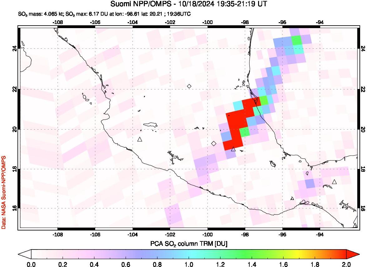 A sulfur dioxide image over Mexico on Oct 18, 2024.