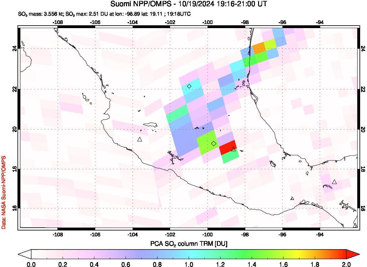 A sulfur dioxide image over Mexico on Oct 19, 2024.