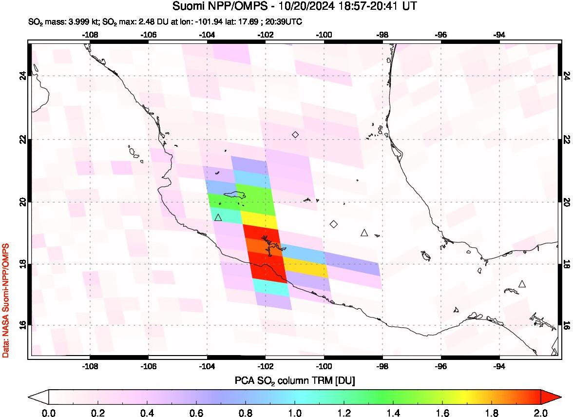 A sulfur dioxide image over Mexico on Oct 20, 2024.