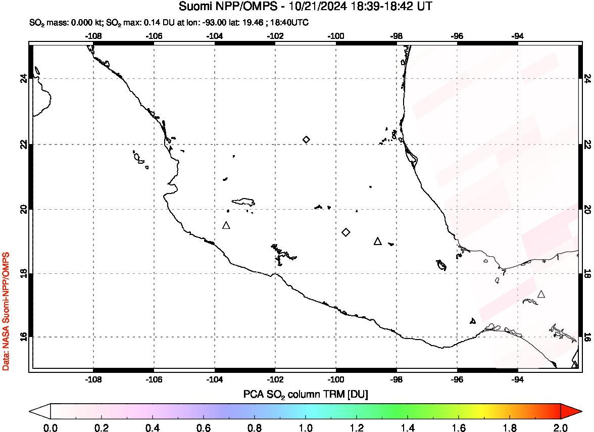 A sulfur dioxide image over Mexico on Oct 21, 2024.