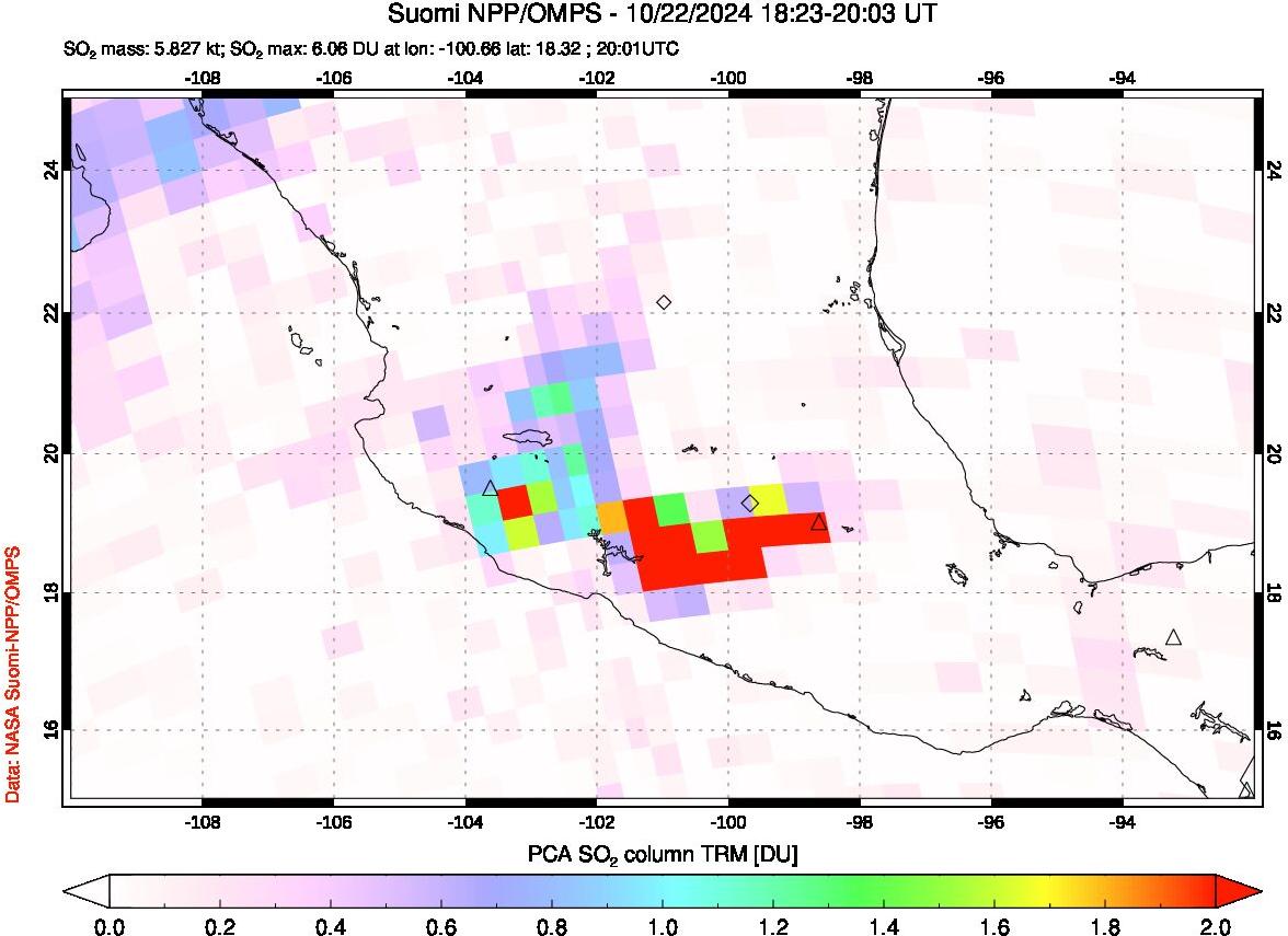 A sulfur dioxide image over Mexico on Oct 22, 2024.