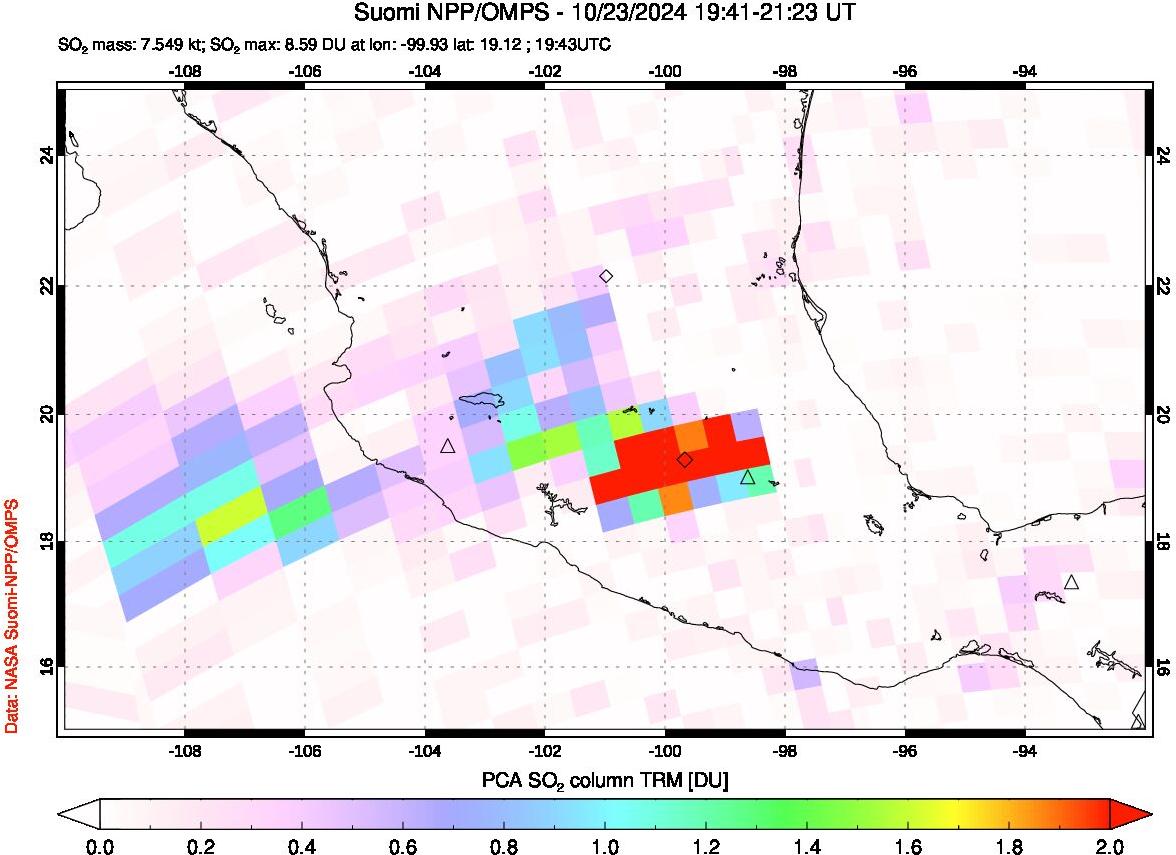 A sulfur dioxide image over Mexico on Oct 23, 2024.